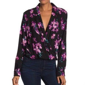 Free Press Womens Chiffon Surplice Faux Wrap Top